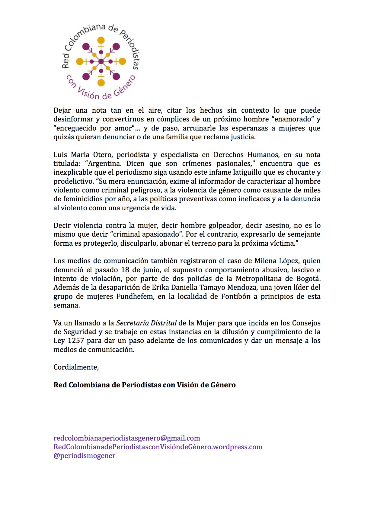 Comunicado de prensa Red Colombiana de Periodistas con Visión de Género-2